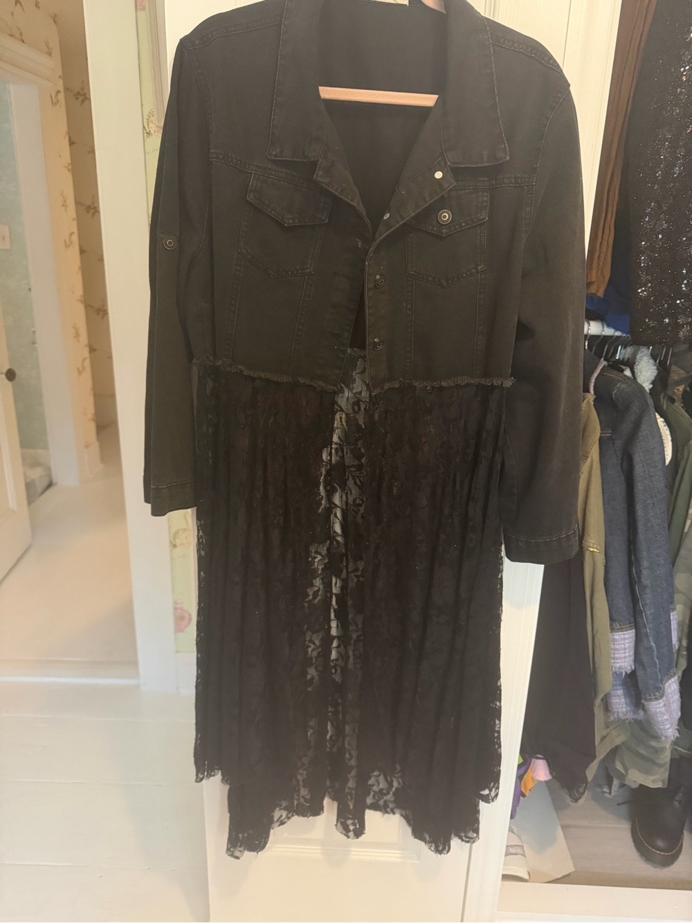 Black Long Sleeve Lace Hem Dress with Jacket Bodice